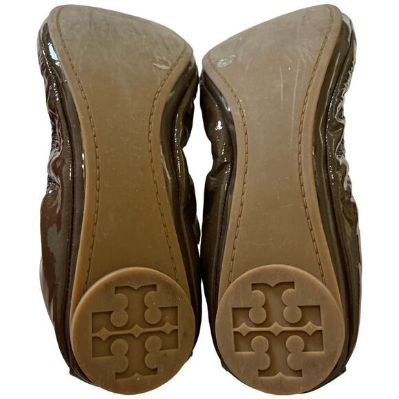 Tory Burch Eddie Ballet Smooth Natplak Flats Size 7.5‎ Brunette Patent Leather - Picture 5 of 7